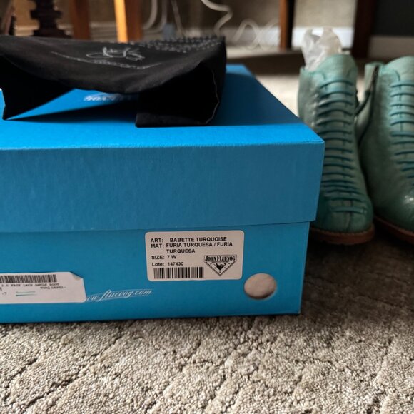 John Fluevog Babette - Women's Turquoise Ankle Boot with Faux Laces - Picture 6 of 6